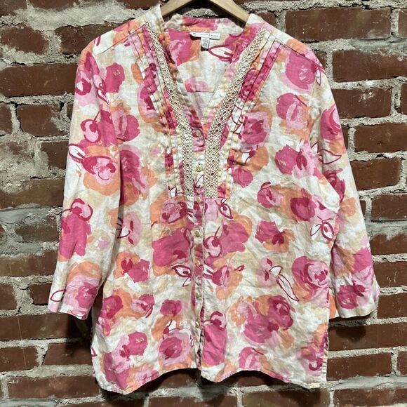JM Collection Hawaiian Tropical Feminine Floral Bahamas Polyester Top 18W 1X - Picture 1 of 4